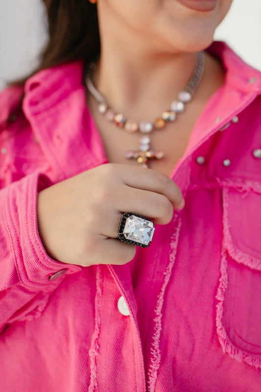 Tova Mini Soleil Ring with Trim in Gunmetal / Clear Crystal - Macoma Boutique310 Accessories/Jewelry