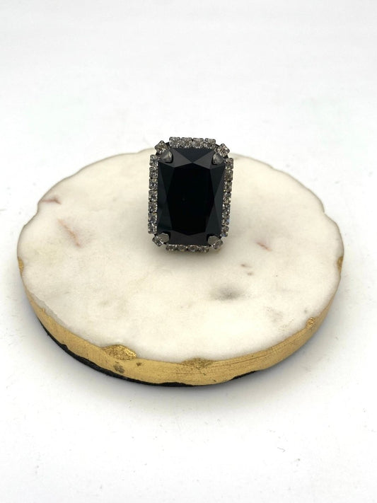 Tova Mini Soleil Ring with Trim in Gunmetal / Jet Crystal - Macoma Boutique310 Accessories/Jewelry