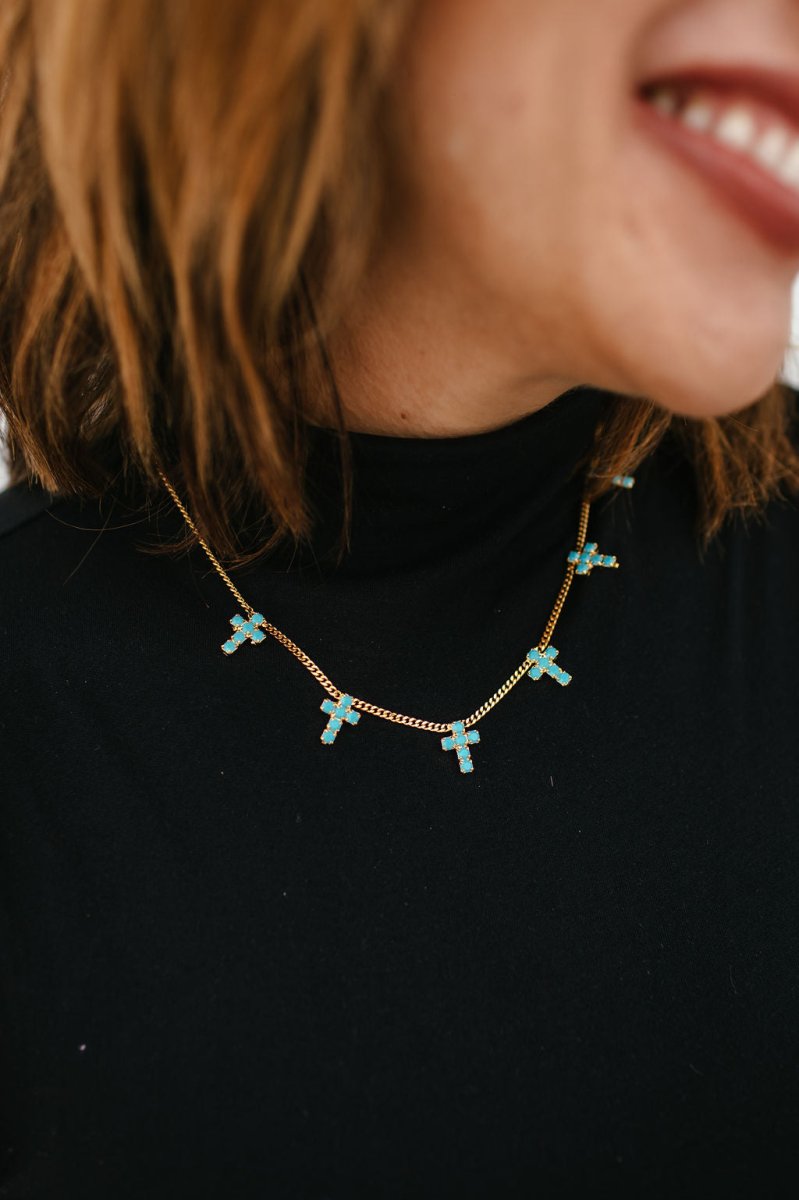 Tova Multi Cross Necklace In Antique Gold/turquoise - Macoma Boutique310 Accessories/Jewelry