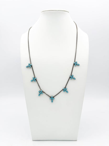 Tova Multi Cross Necklace in Antique Silver Turquoise - Macoma Boutique310 Accessories/Jewelry