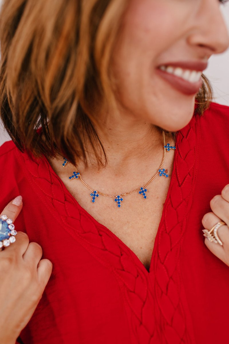 Tova Multi Cross Necklace In Capri Blue - Macoma Boutique310 Accessories/Jewelry