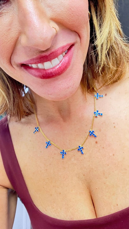 Tova Multi Cross Necklace In Capri Blue - Macoma Boutique310 Accessories/Jewelry