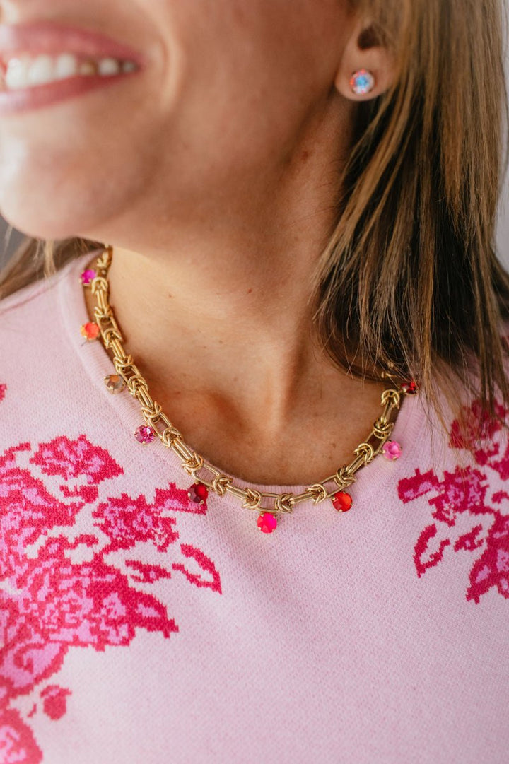 Tova Priscilla Necklace In Custom Antique Gold Red Pink Mix - Macoma Boutique310 Accessories/Jewelry