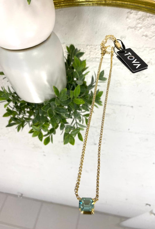 Tova Rhys Rectangle Necklace in Aqua Bohemica Champagne - Macoma Boutique310 Accessories/Jewelry