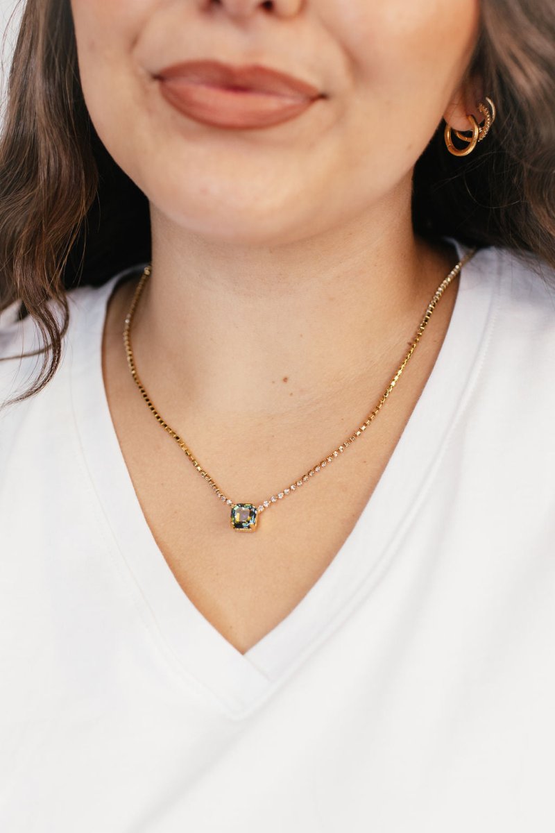 Tova Rhys Square Necklace in Gold Aqua Volanco - Macoma Boutique310 Accessories/Jewelry