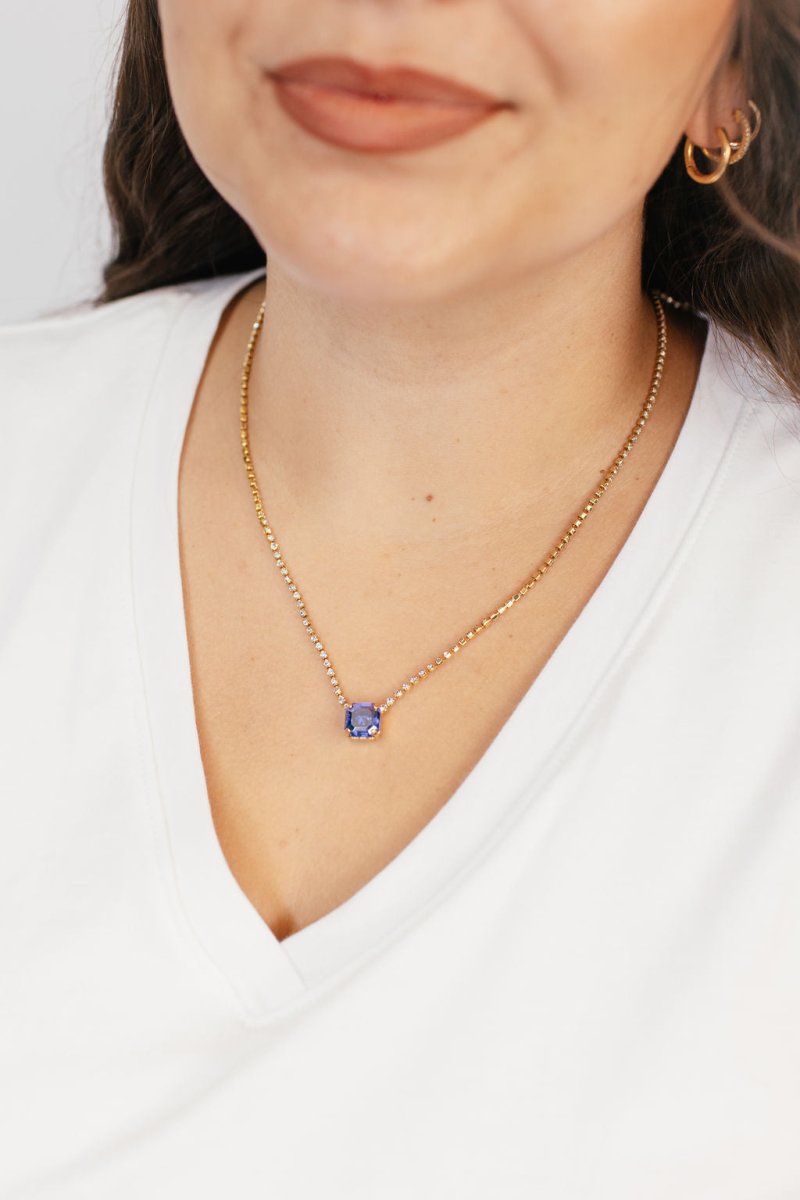 Tova Rhys Square Necklace in Gold Sapphire Champagne - Macoma Boutique310 Accessories/Jewelry