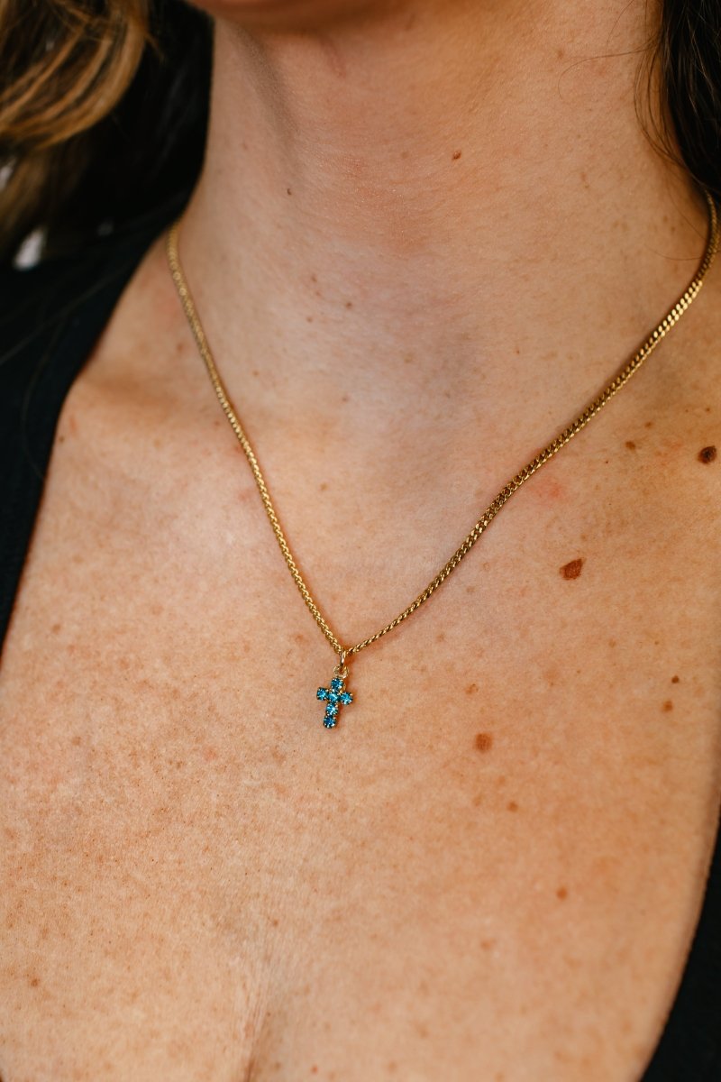 Tova Single Mini Cross Necklace in Zircon