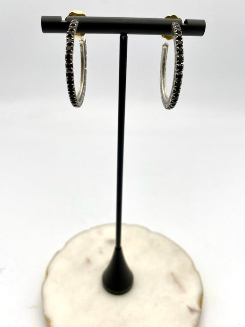 Tova Slim Hoop Earrings in Antique Silver Jet - Macoma Boutique310 Accessories/Jewelry