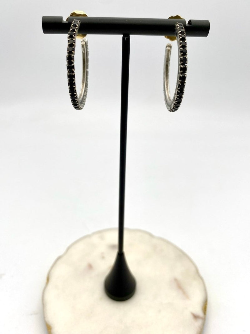 Tova Slim Hoop Earrings in Antique Silver Jet