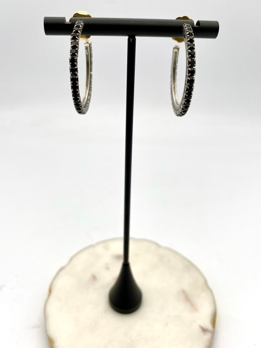 Tova Slim Hoop Earrings in Antique Silver Jet - Macoma Boutique310 Accessories/Jewelry