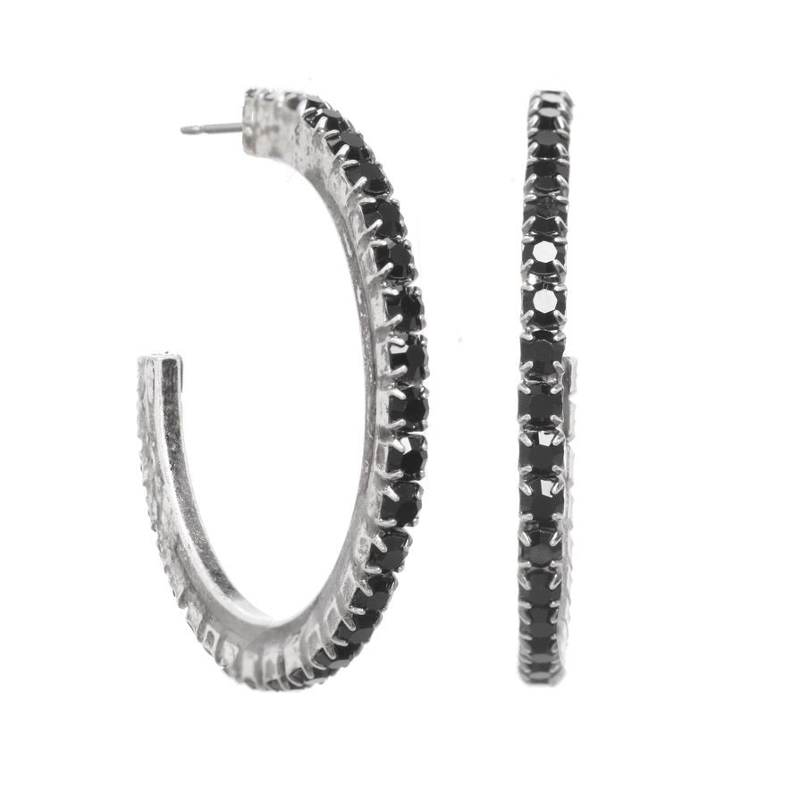 Tova Slim Hoop Earrings in Antique Silver Jet - Macoma Boutique310 Accessories/Jewelry