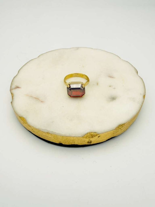 Tova Solitaire Ring in Rectangle Scarlet Brandy - Macoma Boutique310 Accessories/Jewelry