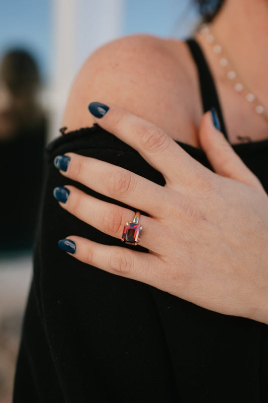 Tova Solitaire Ring in Rectangle Scarlet Brandy - Macoma Boutique310 Accessories/Jewelry