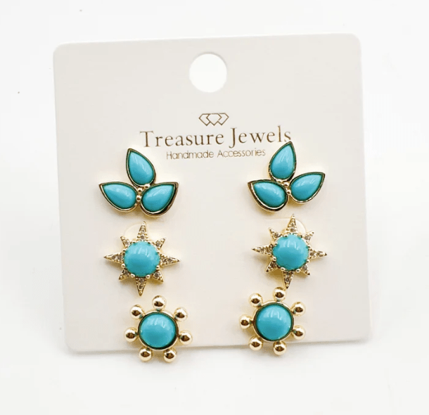 Triple Studs In Turquoise - Macoma Boutique310 Accessories/Jewelry