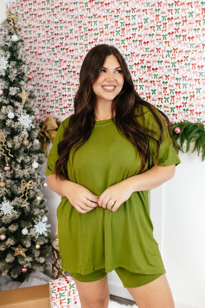 Tucked In Sleep Shorts In Avocado - Reg & Curvy - Macoma Boutique290 Loungewear/Sets