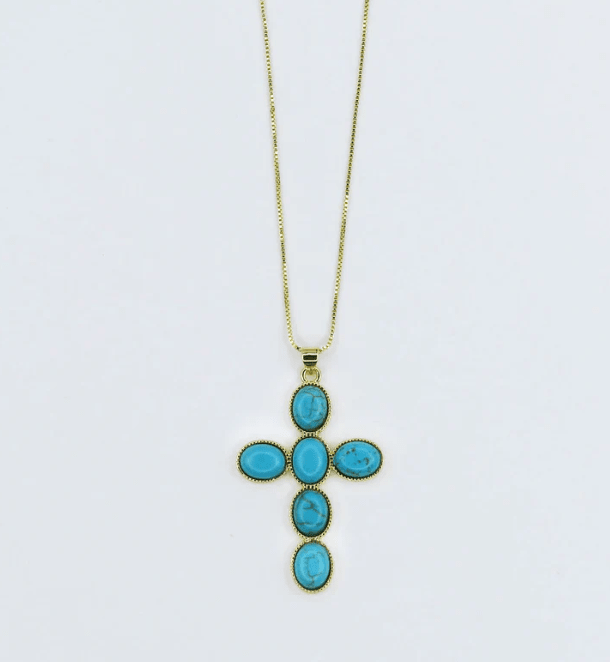 Turquoise Faith Cross Gold Necklace - Macoma Boutique310 Accessories/Jewelry