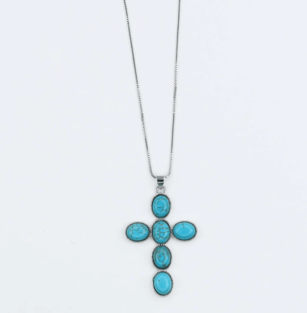 Turquoise Faith Cross Silver Necklace - Macoma Boutique310 Accessories/Jewelry