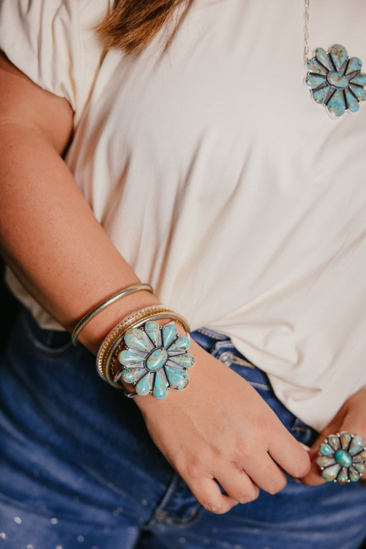 Turquoise Wildflower Cuff Bracelet - Macoma Boutique315 Jewelry