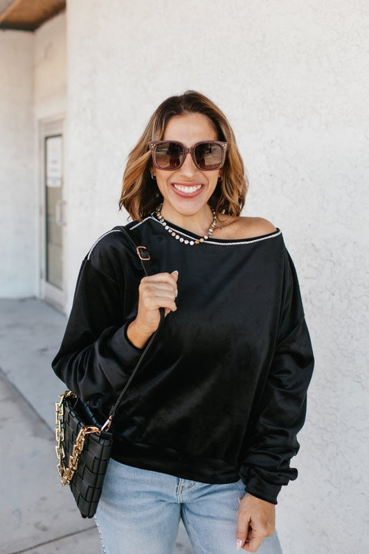 Velour Airplane Mode Top In Black - Reg & Curvy - Macoma Boutique120 Long Sleeve