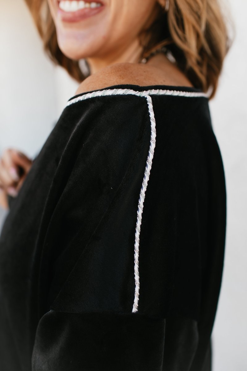 Velour Airplane Mode Top In Black - Reg & Curvy - Macoma Boutique120 Long Sleeve