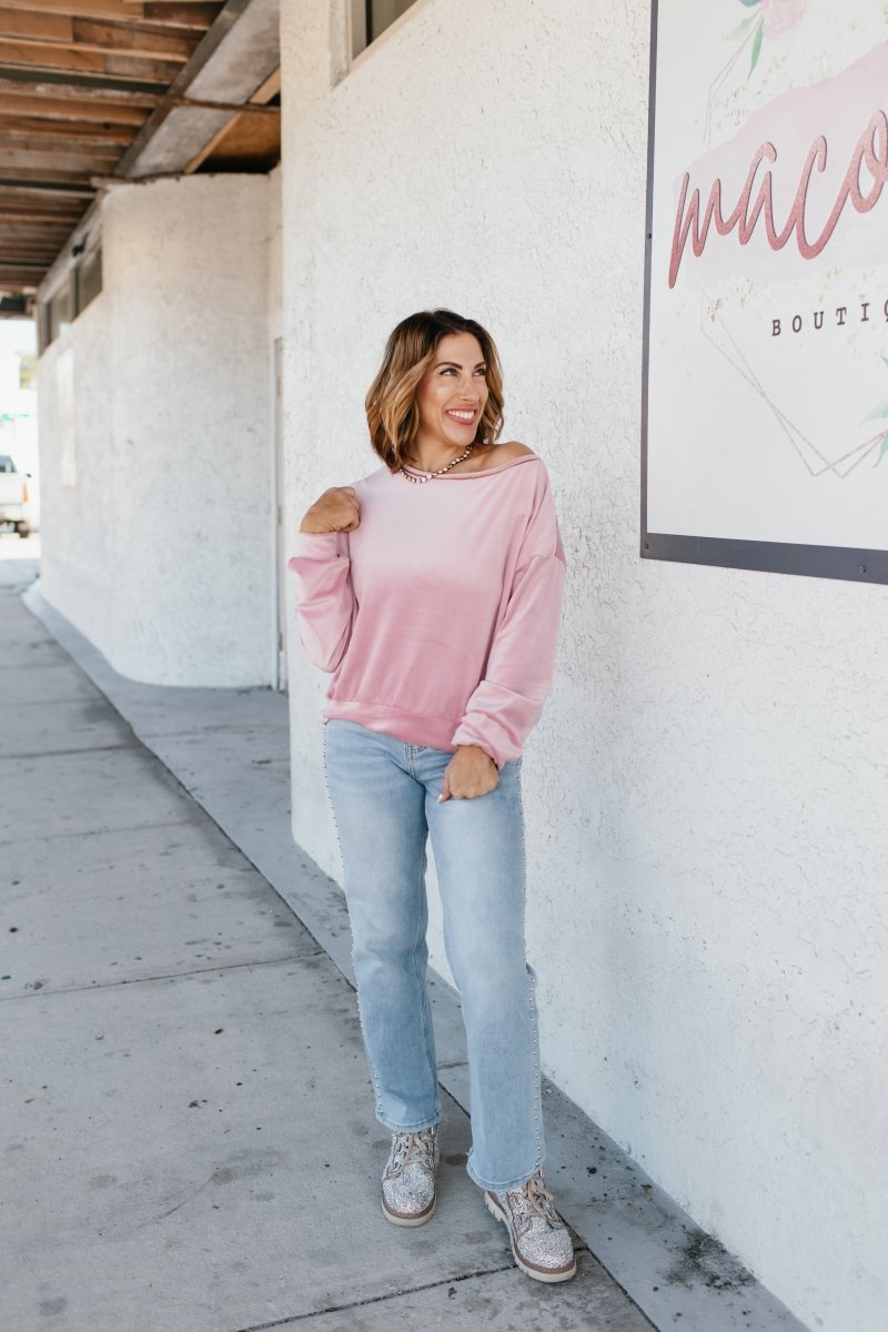 Velour Airplane Mode Top In Pink - Reg & Curvy - Macoma Boutique120 Long Sleeve