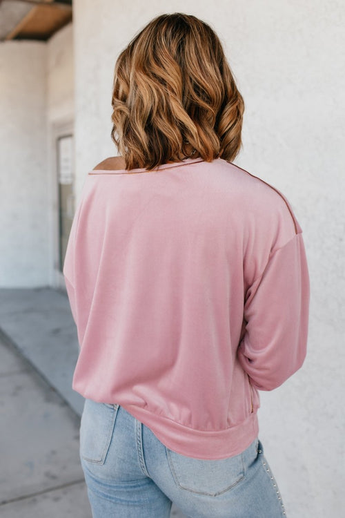 Velour Airplane Mode Top In Pink - Reg & Curvy - Macoma Boutique120 Long Sleeve