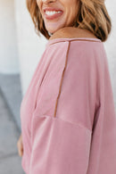 Velour Airplane Mode Top In Pink - Reg & Curvy - Macoma Boutique120 Long Sleeve