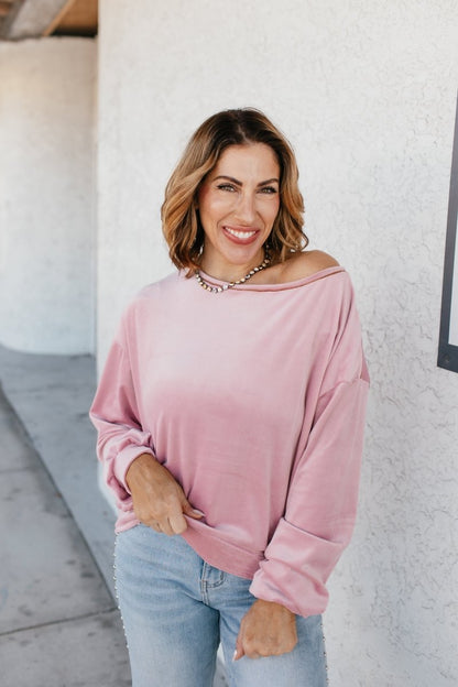 Velour Airplane Mode Top In Pink - Reg & Curvy - Macoma Boutique120 Long Sleeve