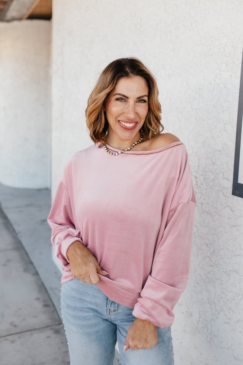 Velour Airplane Mode Top In Pink - Reg & Curvy