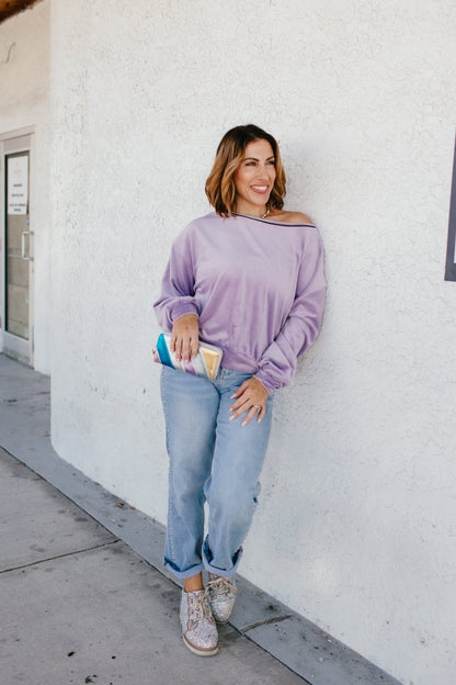 Velour Airplane Mode Top In Purple - Reg & Curvy - Macoma Boutique120 Long Sleeve