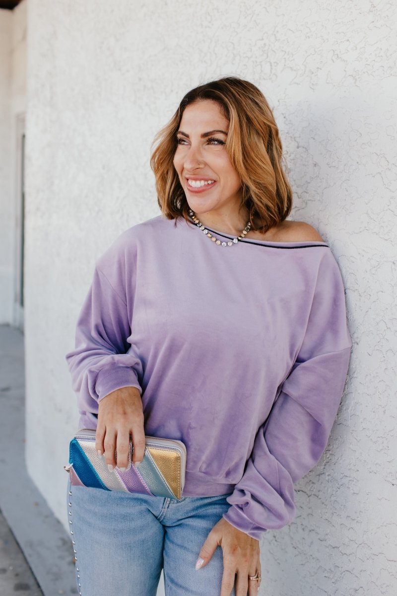 Velour Airplane Mode Top In Purple - Reg & Curvy - Macoma Boutique120 Long Sleeve