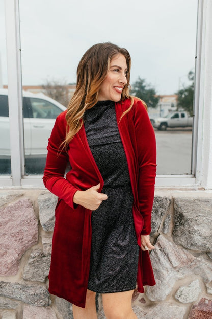 Velvet Crush Duster In Red - Reg & Curvy - Macoma Boutique220 Cardigans/Kimonos