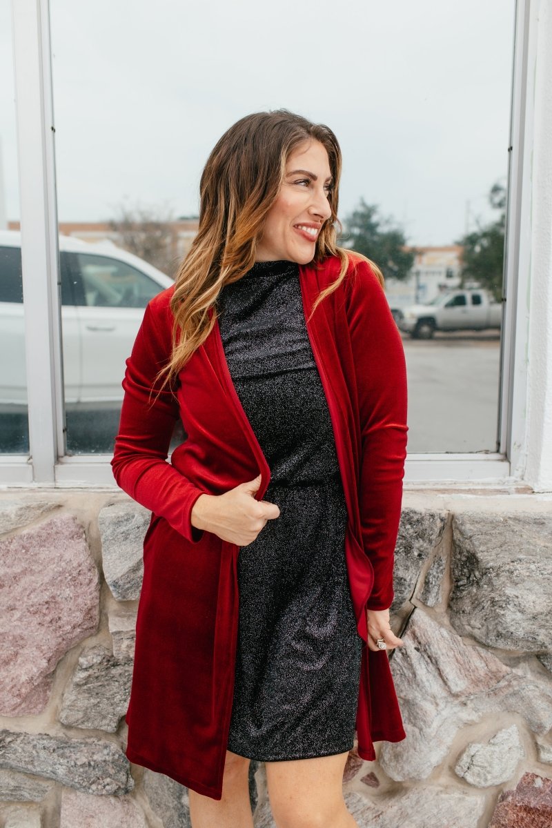 Velvet Crush Duster In Red - Reg & Curvy