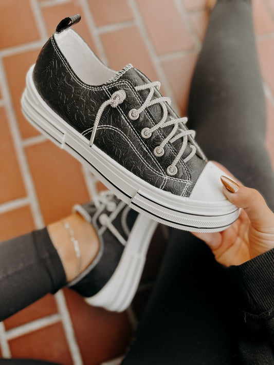 Very G Black Madeline Tooled Sneakers - Macoma Boutique301 Sneakers