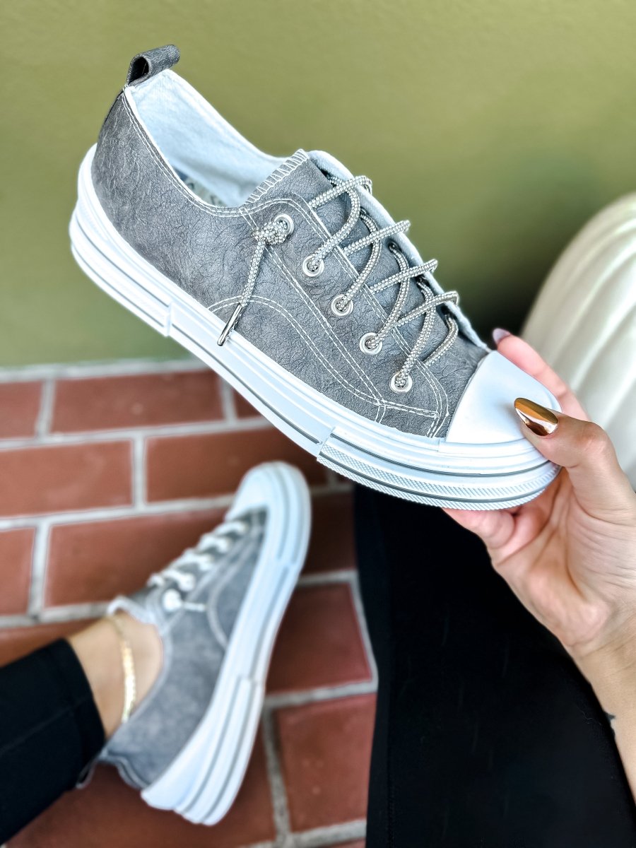 Very G Grey Madeline Tooled Sneakers - Macoma Boutique301 Sneakers