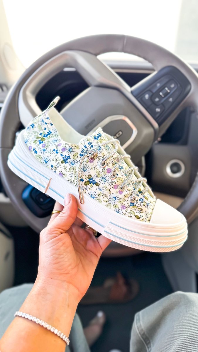 Very G Light Blue Aman Floral Sneakers - Macoma Boutique301 Sneakers