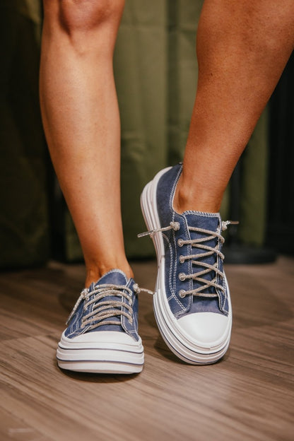 Very G Navy Aman Tooled Sneakers - Macoma Boutique301 Sneakers