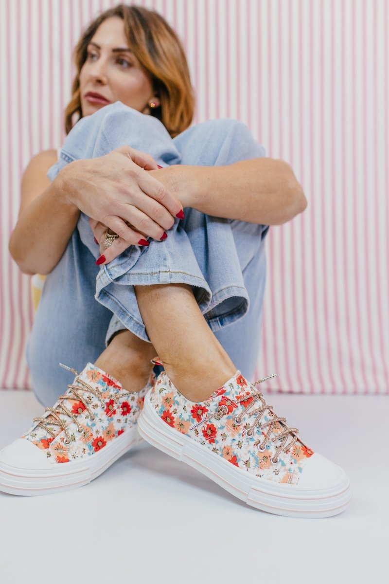 Very G Peach Aman Floral Sneakers - Macoma Boutique301 Sneakers