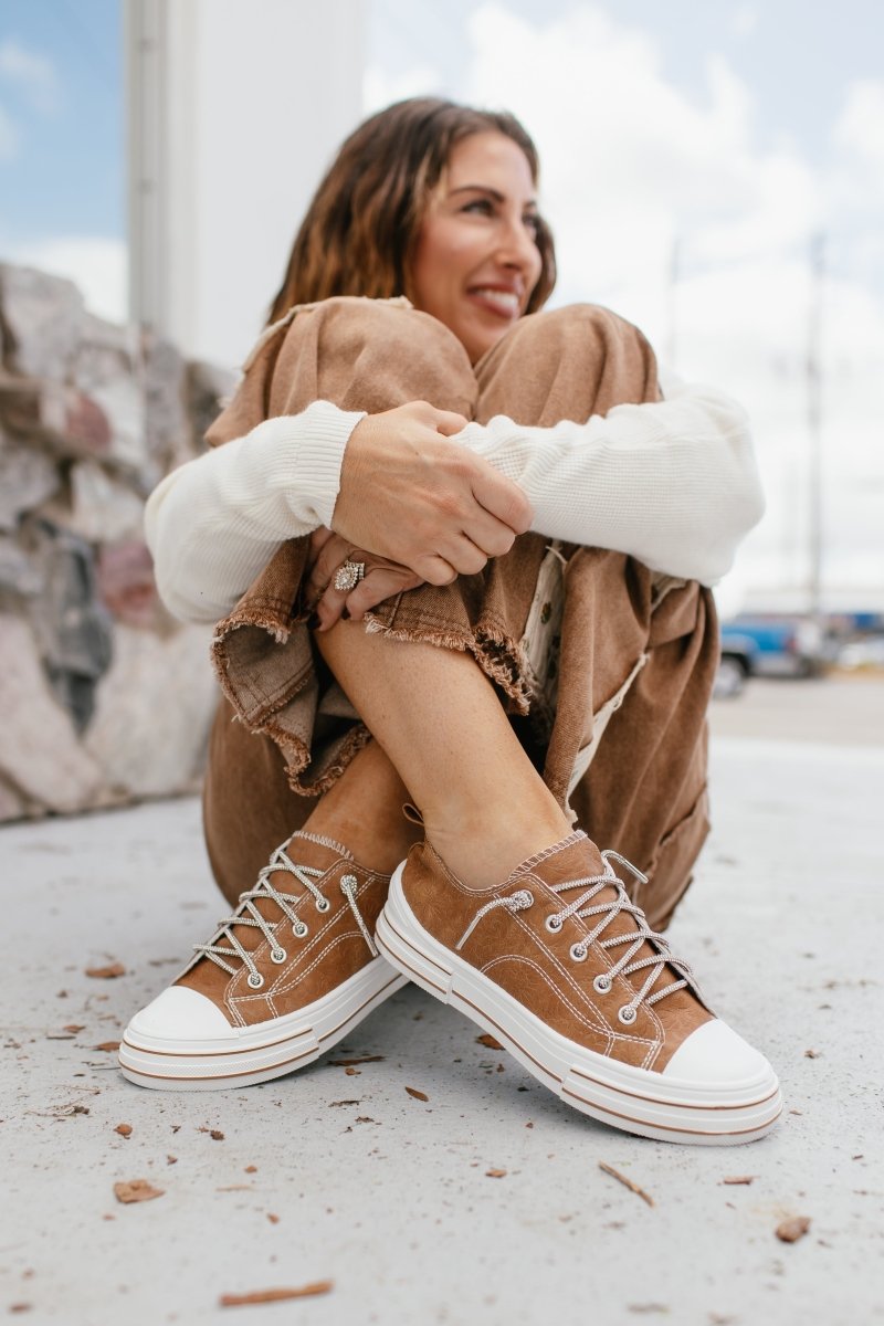 Very G Tan Madeline Tooled Sneakers - Macoma Boutique301 Sneakers