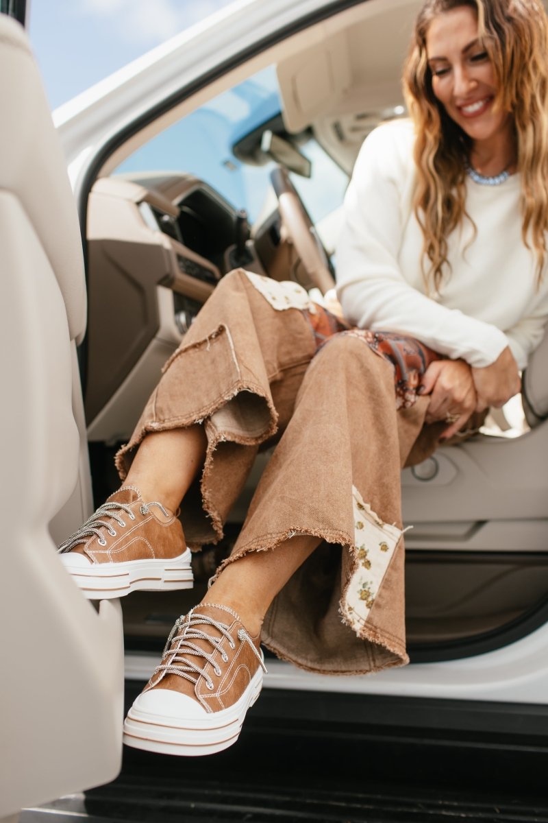 Very G Tan Madeline Tooled Sneakers - Macoma Boutique301 Sneakers