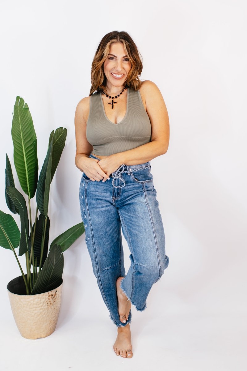 BLACK FRIDAY DEAL: Vibe Check Tank Top in Olive - Reg/Curvy -FINAL SALE