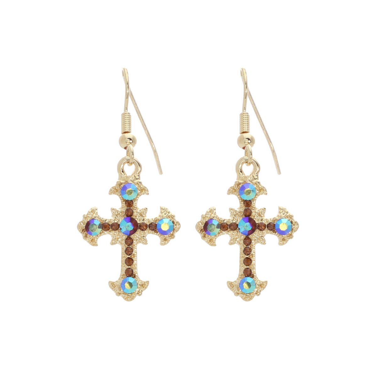 Vintage Cross Earrings In Gold Smokey Topaz - Macoma Boutique310 Accessories/Jewelry