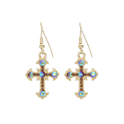 Vintage Cross Earrings In Gold Smokey Topaz - Macoma Boutique310 Accessories/Jewelry