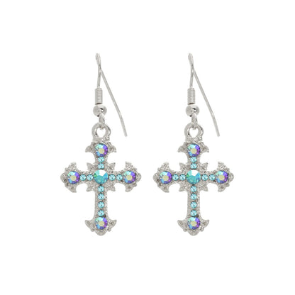 Vintage Cross Earrings In Silver Aqua - Macoma Boutique310 Accessories/Jewelry
