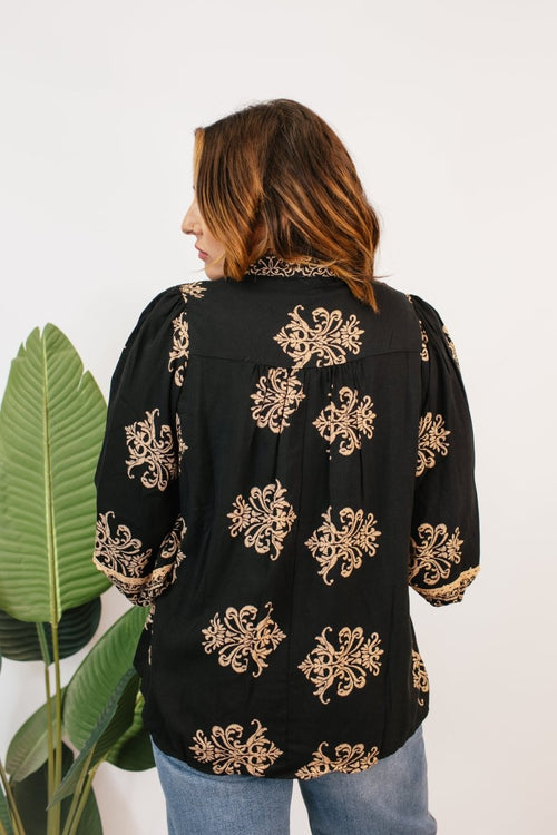 Wanderlust Embroidered Top - Macoma Boutique120 Long Sleeve