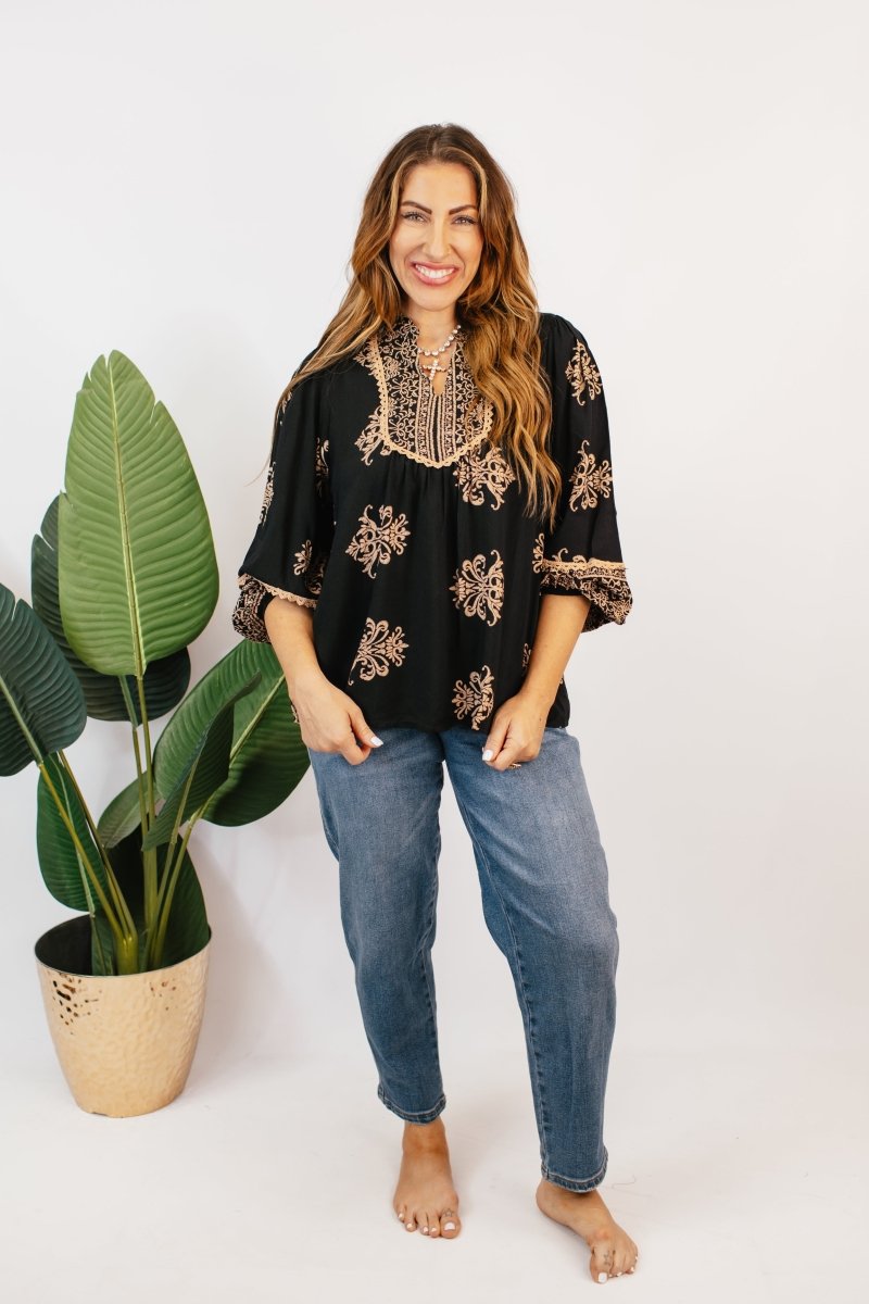 Wanderlust Embroidered Top - Macoma Boutique120 Long Sleeve