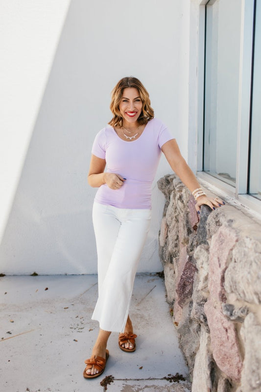 What's The Scoop Seamless Top In Lavender - Reg & Curvy - Macoma Boutique100 Short Sleeve