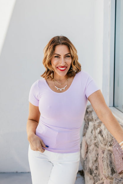 What's The Scoop Seamless Top In Lavender - Reg & Curvy - Macoma Boutique100 Short Sleeve