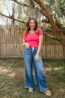 What's The Scoop Top In Flamingo Pink - Macoma Boutique100 Short Sleeve