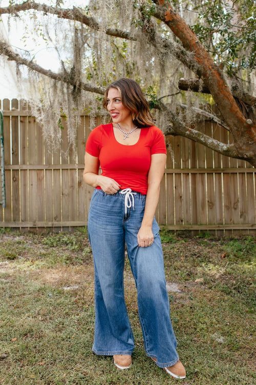 What's The Scoop Top In Red - Macoma Boutique100 Short Sleeve